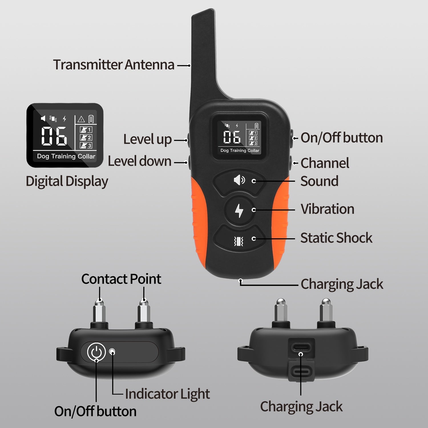KFX-6781501 Waterproof Remote Dog Training Collar with Electric Shock, Vibration, and Beep Functions, Range Up to 1000 Meters
