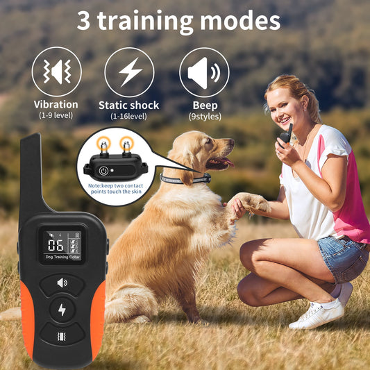 KFX-6781501 Waterproof Remote Dog Training Collar with Electric Shock, Vibration, and Beep Functions, Range Up to 1000 Meters