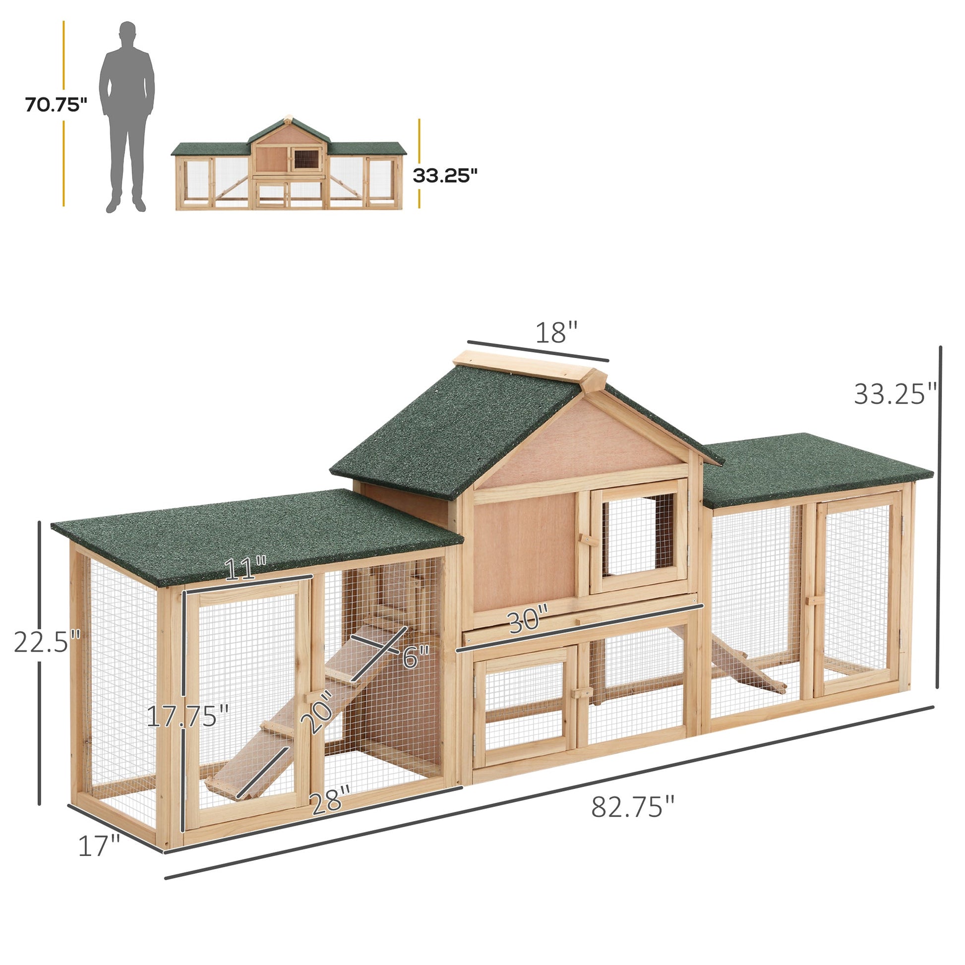 KFX-6781885 Large Outdoor Rabbit Hutch with Solid Fir Wood, Metal Wire Fencing, and Removable Tray for Easy Cleaning