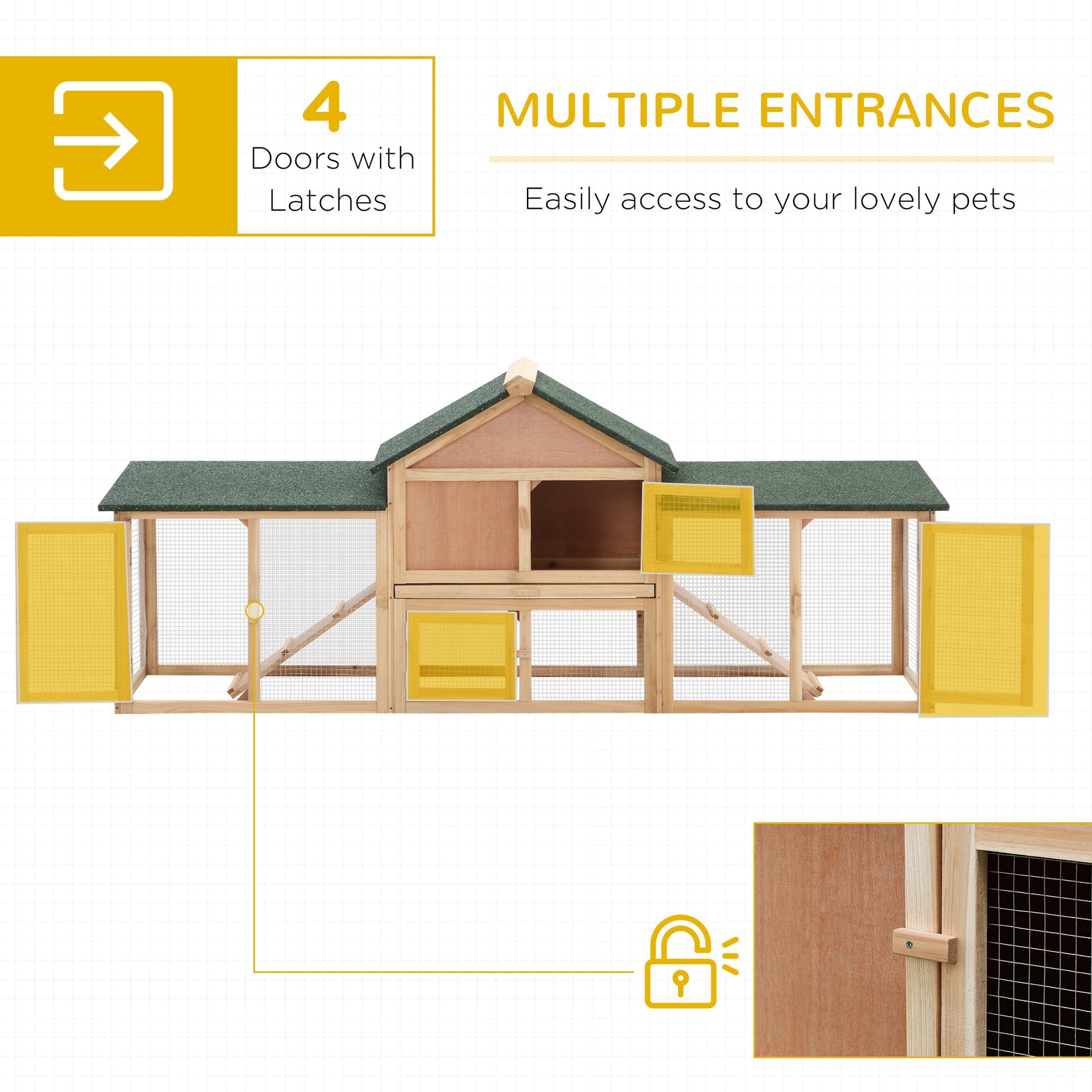 KFX-6781885 Large Outdoor Rabbit Hutch with Solid Fir Wood, Metal Wire Fencing, and Removable Tray for Easy Cleaning