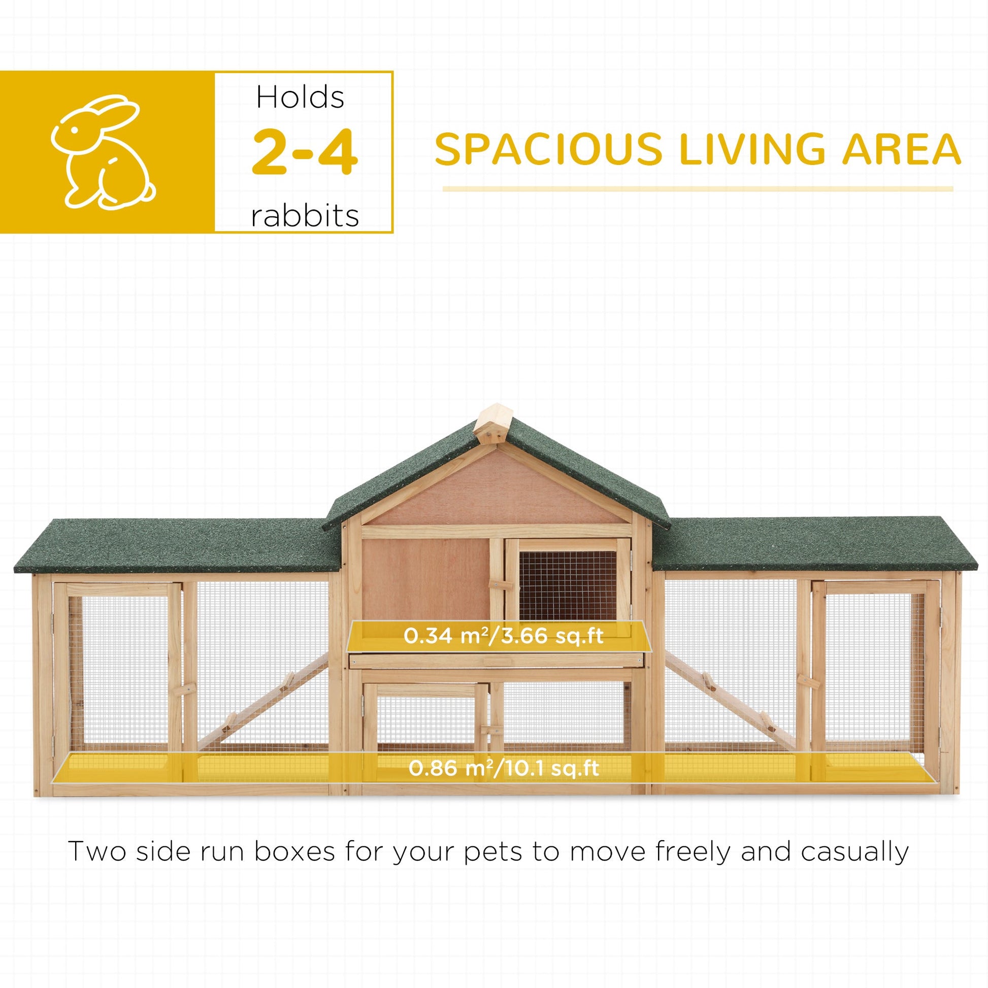 KFX-6781885 Large Outdoor Rabbit Hutch with Solid Fir Wood, Metal Wire Fencing, and Removable Tray for Easy Cleaning