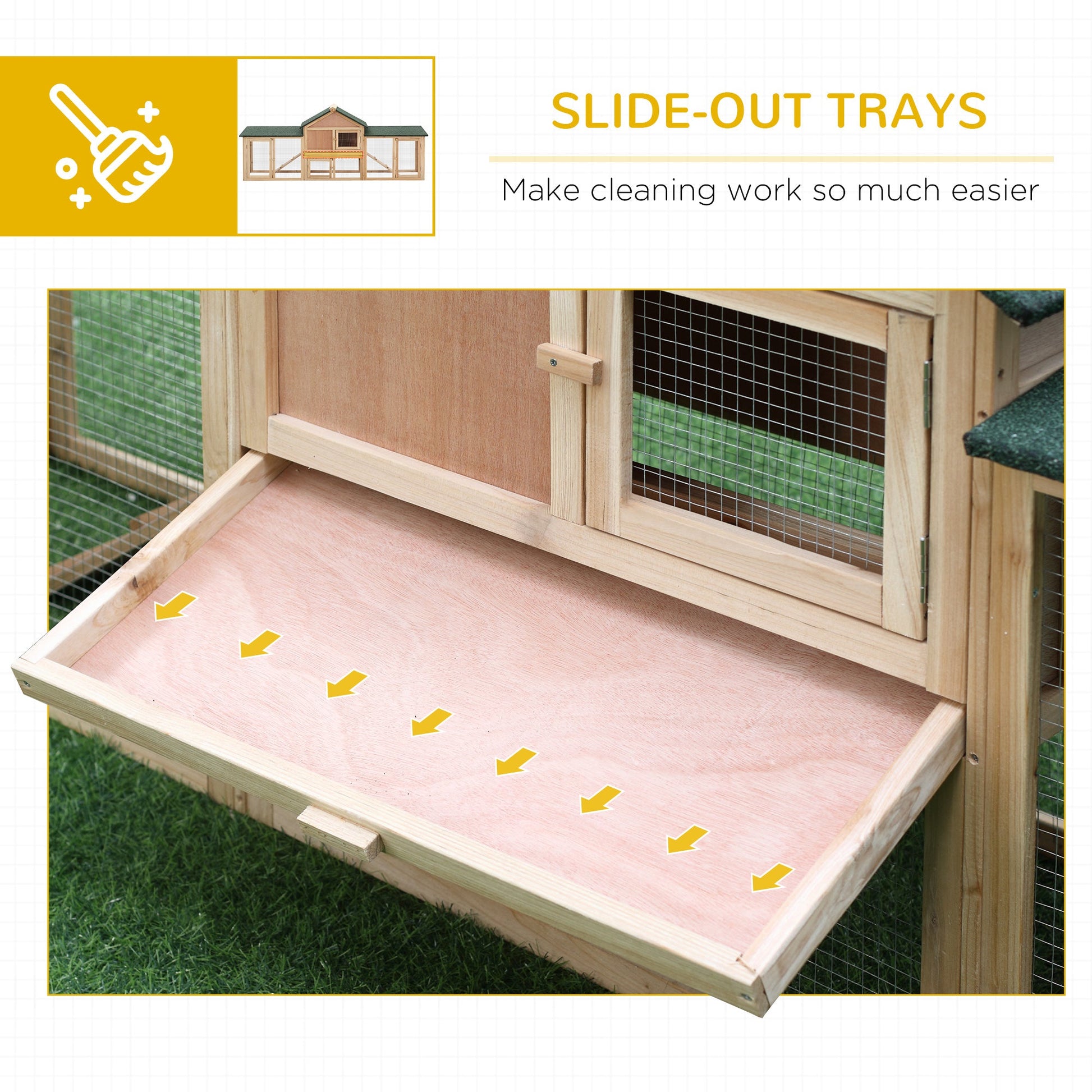 KFX-6781885 Large Outdoor Rabbit Hutch with Solid Fir Wood, Metal Wire Fencing, and Removable Tray for Easy Cleaning