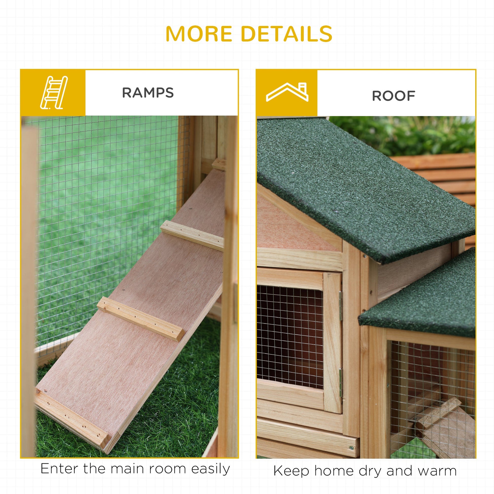 KFX-6781885 Large Outdoor Rabbit Hutch with Solid Fir Wood, Metal Wire Fencing, and Removable Tray for Easy Cleaning