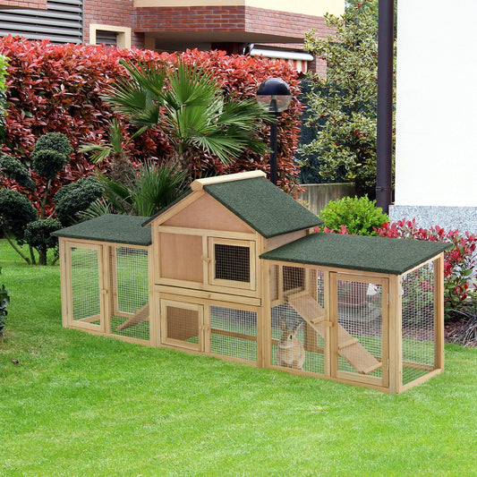 KFX-6781885 Large Outdoor Rabbit Hutch with Solid Fir Wood, Metal Wire Fencing, and Removable Tray for Easy Cleaning