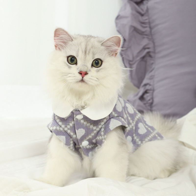 KFX-6784573 Lightweight Summer Cat Shirt - Plush Bear Round-Neck in Pink & Purple, Multiple Sizes Available