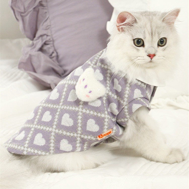 KFX-6784573 Lightweight Summer Cat Shirt - Plush Bear Round-Neck in Pink & Purple, Multiple Sizes Available