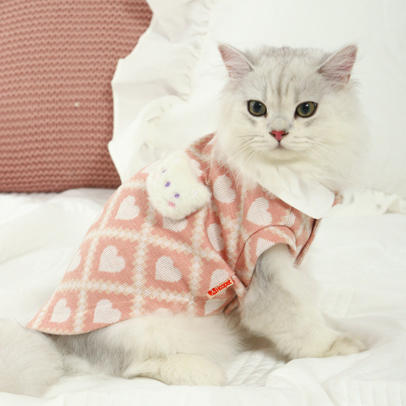 KFX-6784573 Lightweight Summer Cat Shirt - Plush Bear Round-Neck in Pink & Purple, Multiple Sizes Available