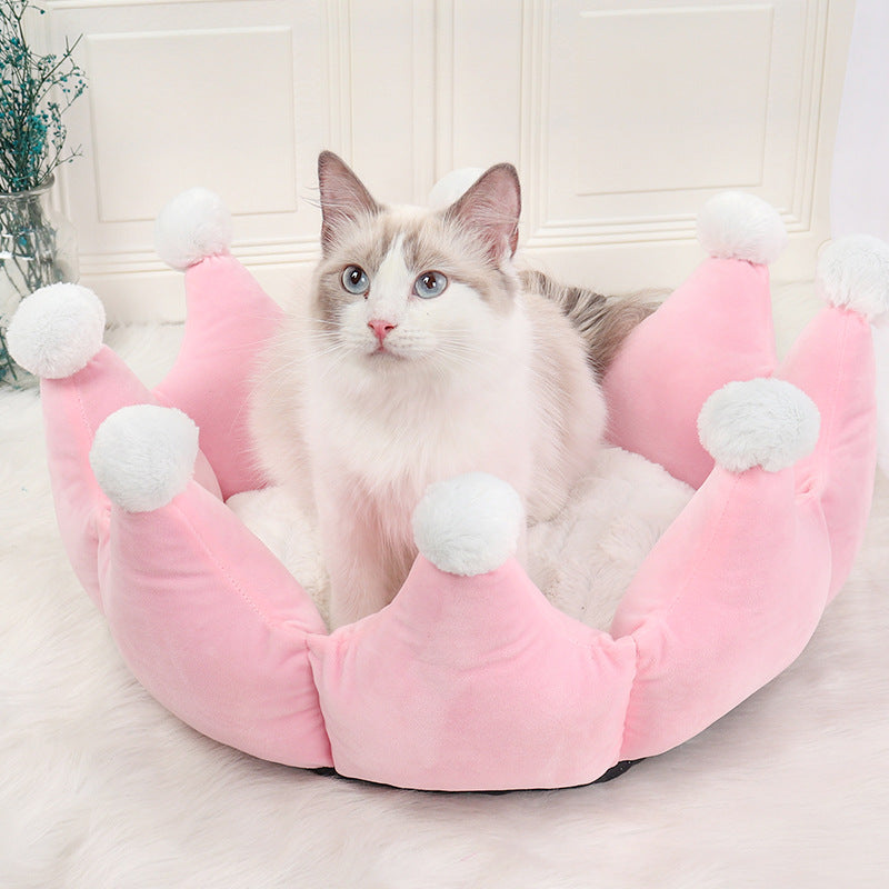 KFX-6788029 Removable Washable Crown Sleeping Nest for Pets - Soft Fluff Bed in Pink, Gray, Khaki