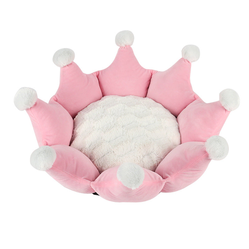 KFX-6788029 Removable Washable Crown Sleeping Nest for Pets - Soft Fluff Bed in Pink, Gray, Khaki