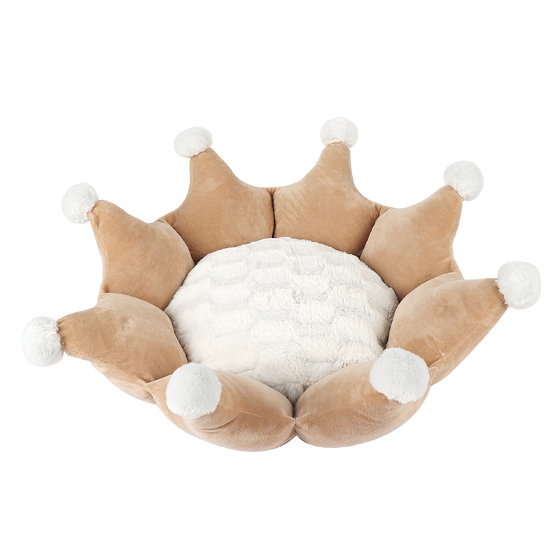 KFX-6788029 Removable Washable Crown Sleeping Nest for Pets - Soft Fluff Bed in Pink, Gray, Khaki