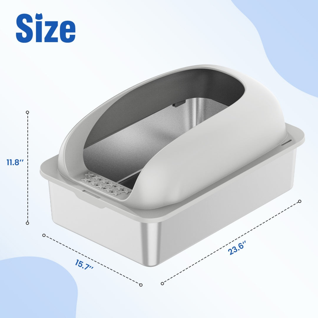 KFX-6789437 Large Stainless Steel Cat Litter Box with Lid, Non-Slip Base, Scoop and Mat Included