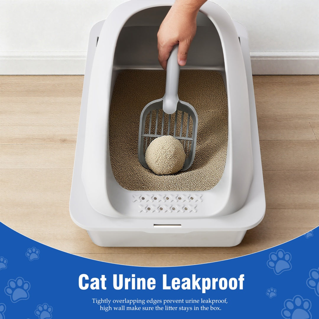 KFX-6789437 Large Stainless Steel Cat Litter Box with Lid, Non-Slip Base, Scoop and Mat Included