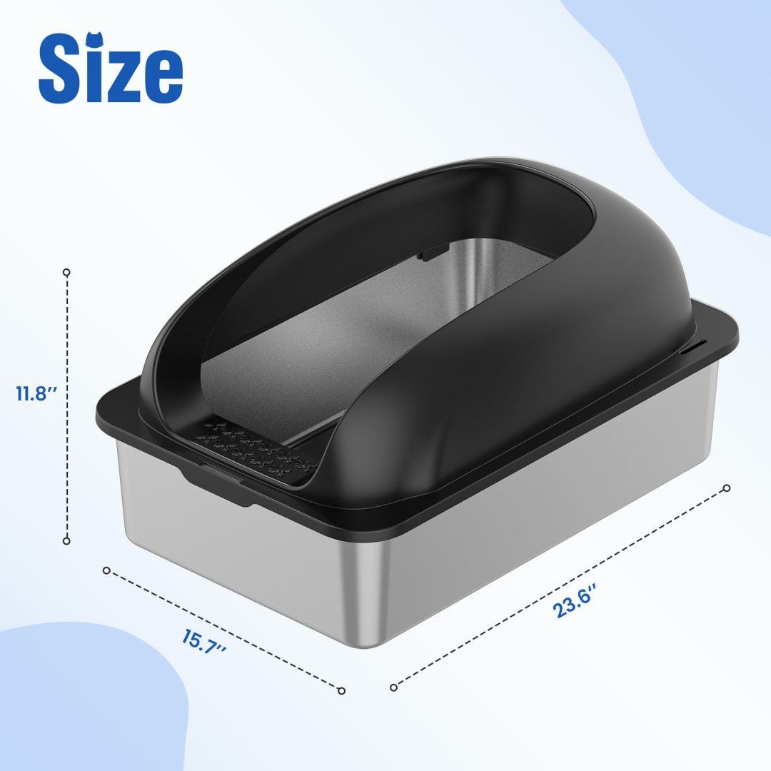 KFX-6789437 Large Stainless Steel Cat Litter Box with Lid, Non-Slip Base, Scoop and Mat Included