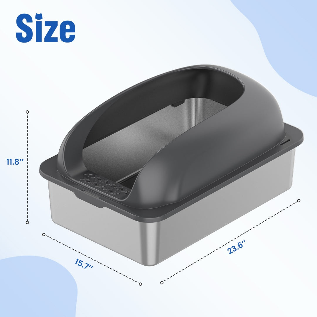 KFX-6789437 Large Stainless Steel Cat Litter Box with Lid, Non-Slip Base, Scoop and Mat Included