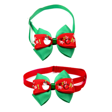 KFX-6791741 Pet Bow Tie Collar in Festive Red and Green for Dogs and Cats - Handcrafted for All Seasons