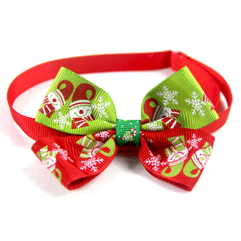 KFX-6791741 Pet Bow Tie Collar in Festive Red and Green for Dogs and Cats - Handcrafted for All Seasons