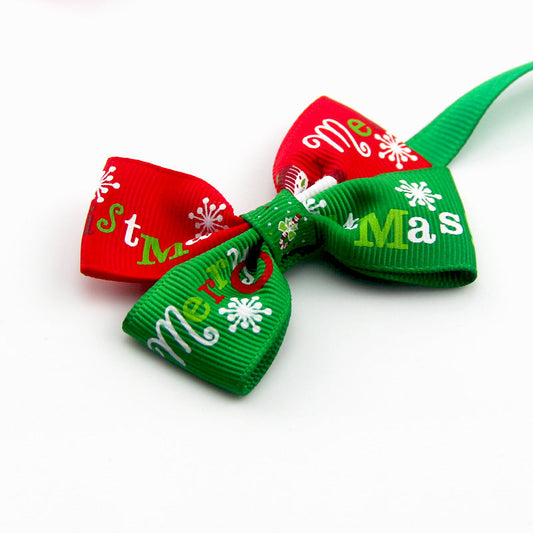 KFX-6791741 Pet Bow Tie Collar in Festive Red and Green for Dogs and Cats - Handcrafted for All Seasons