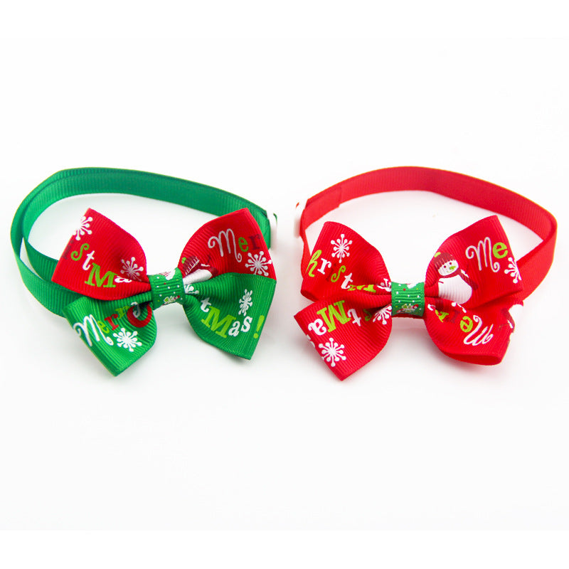 KFX-6791741 Pet Bow Tie Collar in Festive Red and Green for Dogs and Cats - Handcrafted for All Seasons