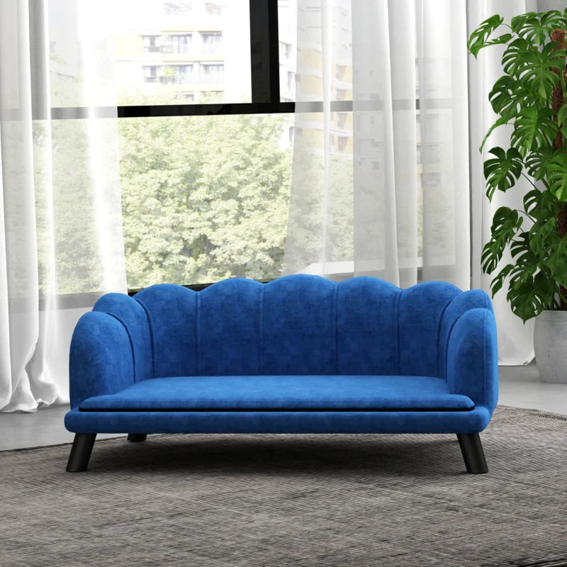 KFX-6795197 Elegant Dark Blue Pet Sofa Bed for Medium and Large Dogs with Removable Cushion and Solid Wood Legs