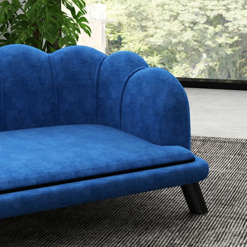 KFX-6795197 Elegant Dark Blue Pet Sofa Bed for Medium and Large Dogs with Removable Cushion and Solid Wood Legs