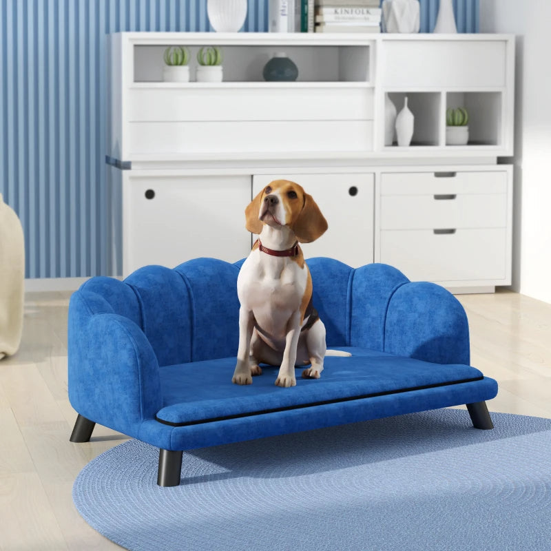 KFX-6795197 Elegant Dark Blue Pet Sofa Bed for Medium and Large Dogs with Removable Cushion and Solid Wood Legs