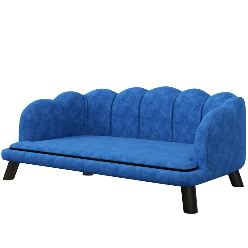 KFX-6795197 Elegant Dark Blue Pet Sofa Bed for Medium and Large Dogs with Removable Cushion and Solid Wood Legs