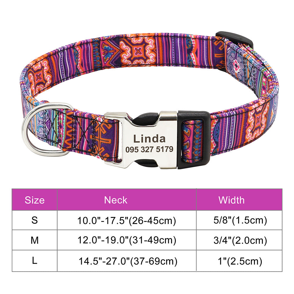 KFX-6795581 Personalized Adjustable Nylon Collar for Dogs and Cats in Various Colors and Sizes