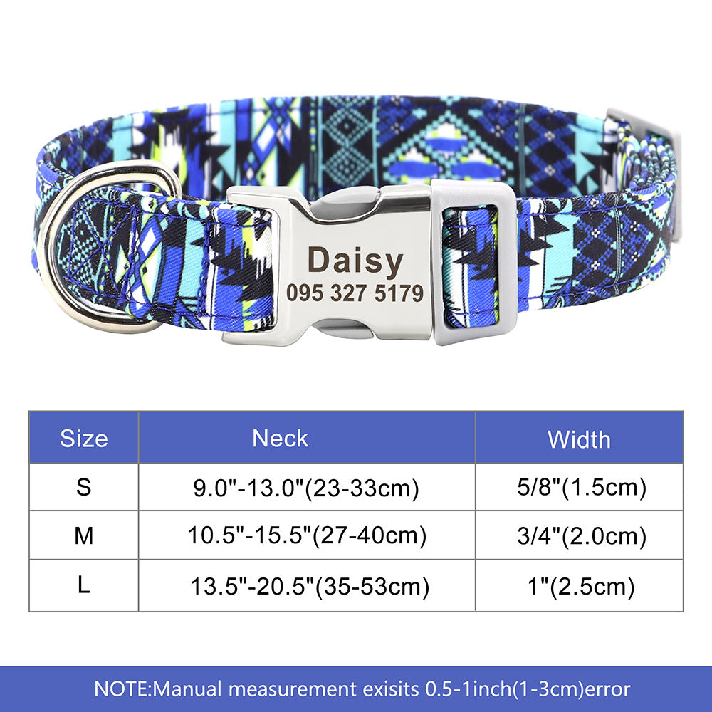 KFX-6795581 Personalized Adjustable Nylon Collar for Dogs and Cats in Various Colors and Sizes