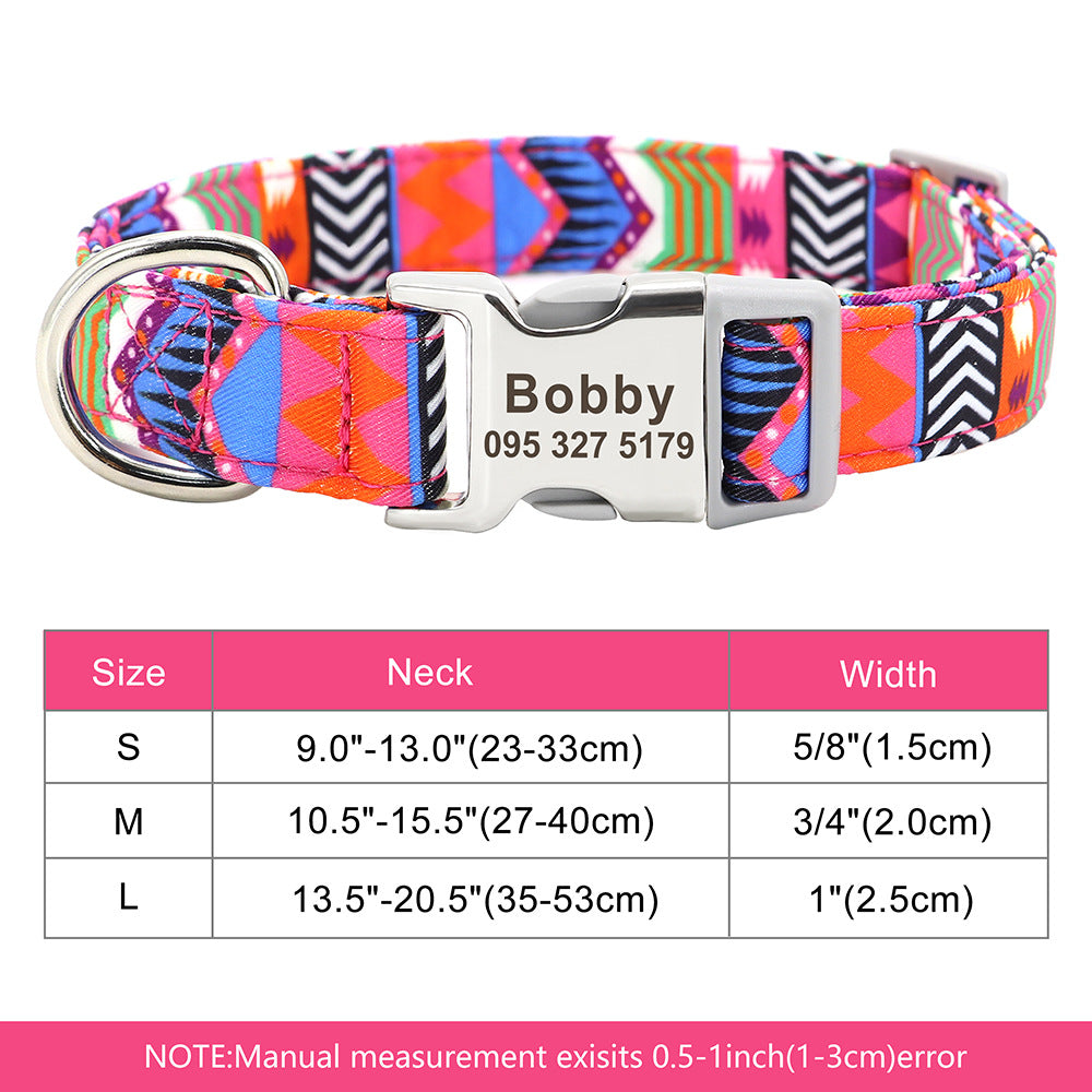 KFX-6795581 Personalized Adjustable Nylon Collar for Dogs and Cats in Various Colors and Sizes