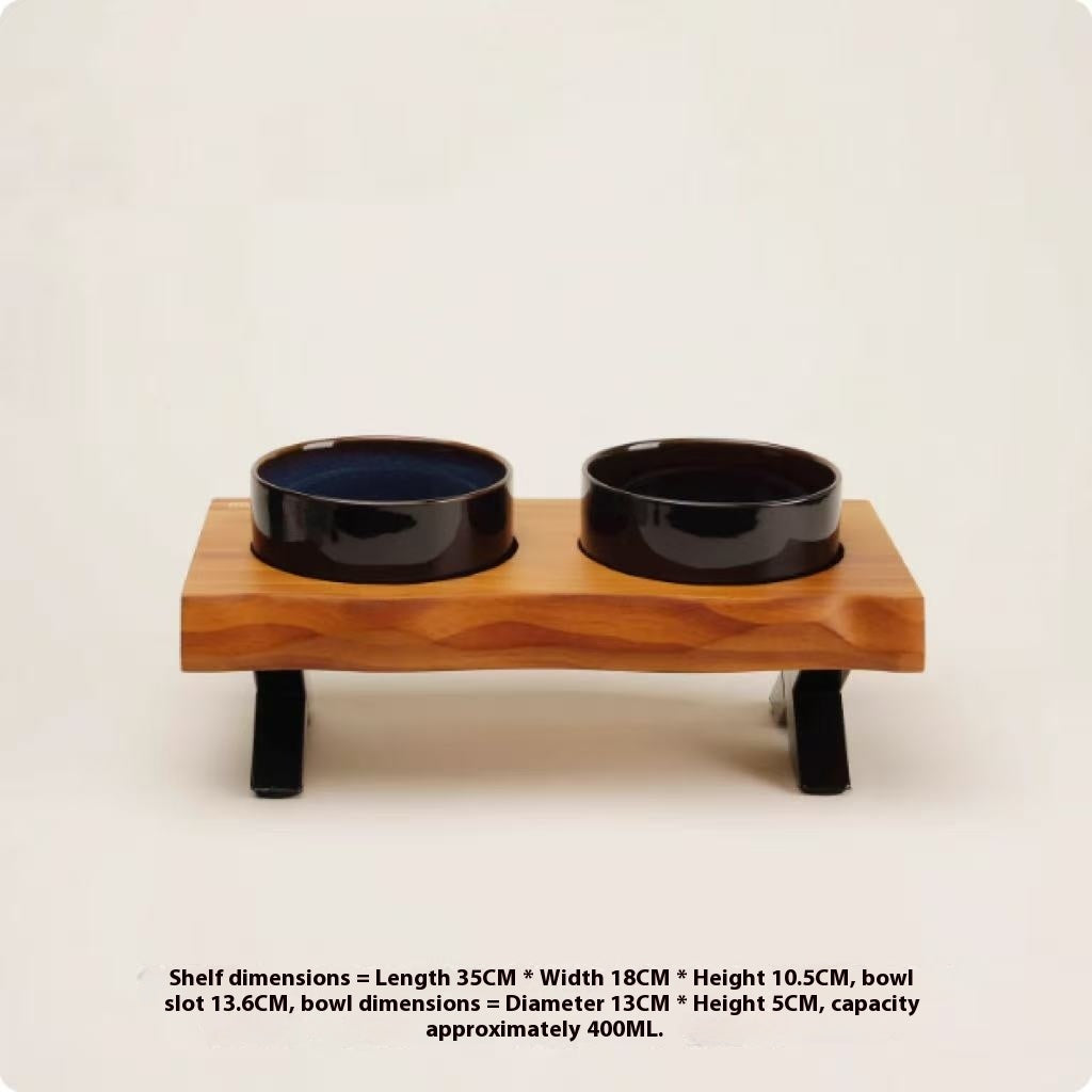KFX-6795709 Stylish Anti-Tumble Wooden Frame Ceramic Pet Bowl Set in Various Colors