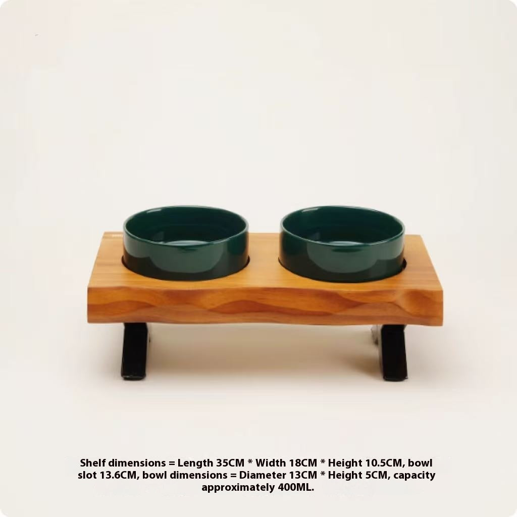 KFX-6795709 Stylish Anti-Tumble Wooden Frame Ceramic Pet Bowl Set in Various Colors