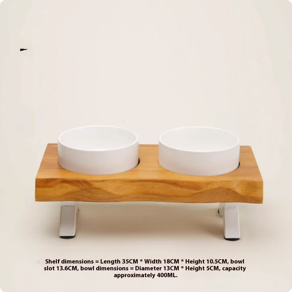 KFX-6795709 Stylish Anti-Tumble Wooden Frame Ceramic Pet Bowl Set in Various Colors
