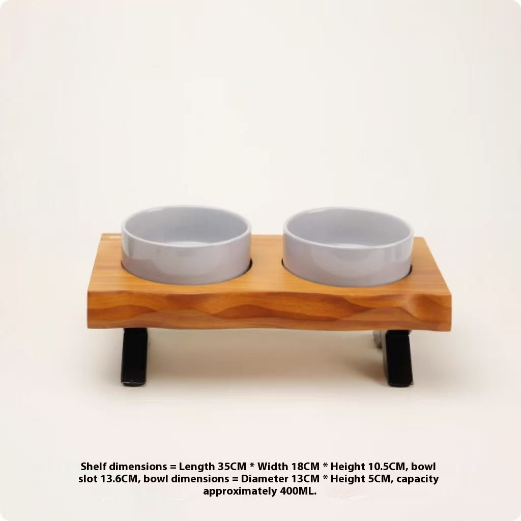 KFX-6795709 Stylish Anti-Tumble Wooden Frame Ceramic Pet Bowl Set in Various Colors