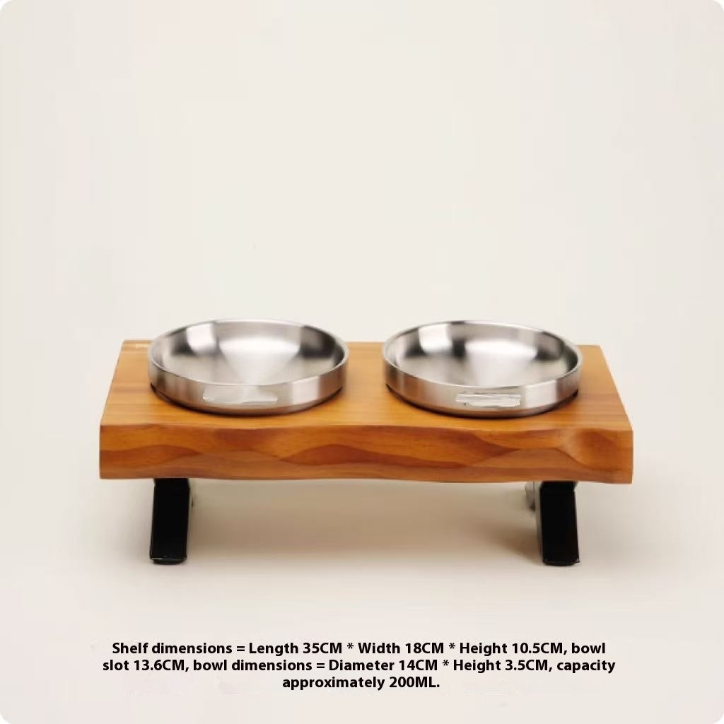 KFX-6795709 Stylish Anti-Tumble Wooden Frame Ceramic Pet Bowl Set in Various Colors
