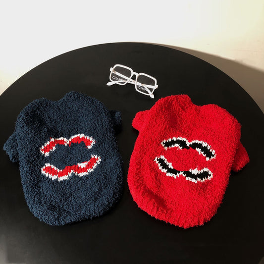 KFX-6797501 Trendy Coral Fleece Sweater for Dogs in Navy Blue, Pink, and Red - Multiple Sizes Available