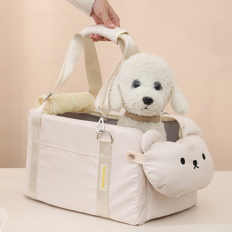 KFX-6799549 Portable Cartoon Pet Bag for Small Dogs and Cats - Soft Polyester Travel Carrier in Beige