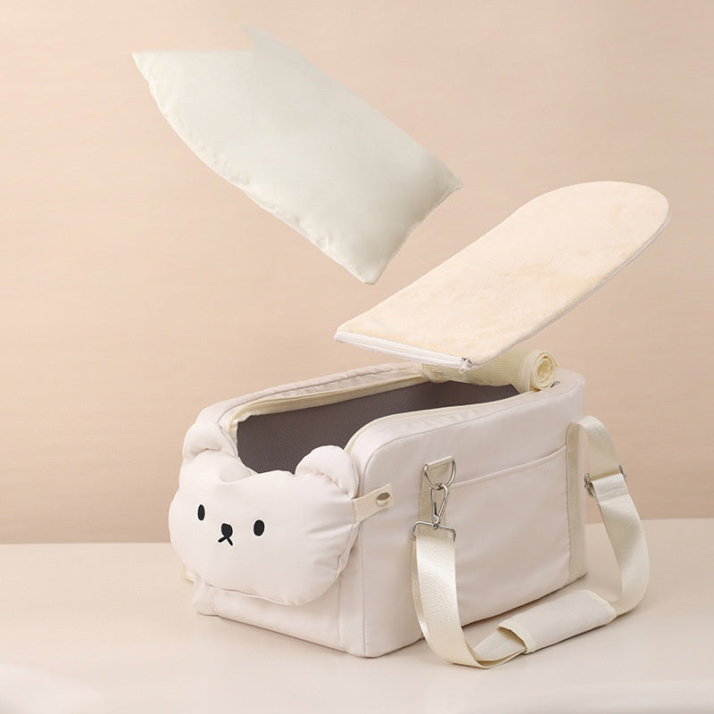 KFX-6799549 Portable Cartoon Pet Bag for Small Dogs and Cats - Soft Polyester Travel Carrier in Beige
