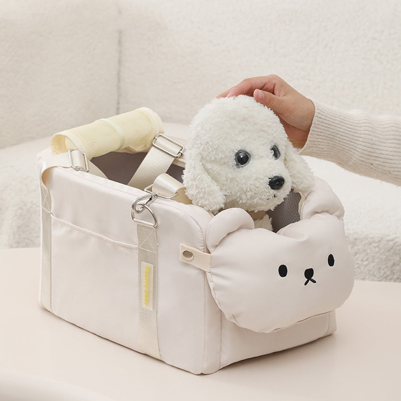 KFX-6799549 Portable Cartoon Pet Bag for Small Dogs and Cats - Soft Polyester Travel Carrier in Beige
