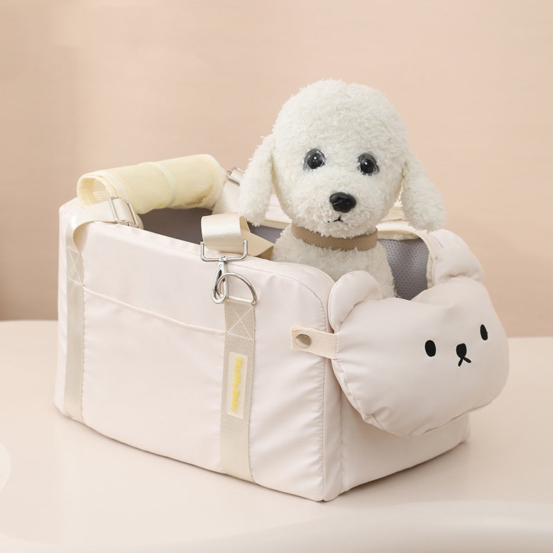 KFX-6799549 Portable Cartoon Pet Bag for Small Dogs and Cats - Soft Polyester Travel Carrier in Beige