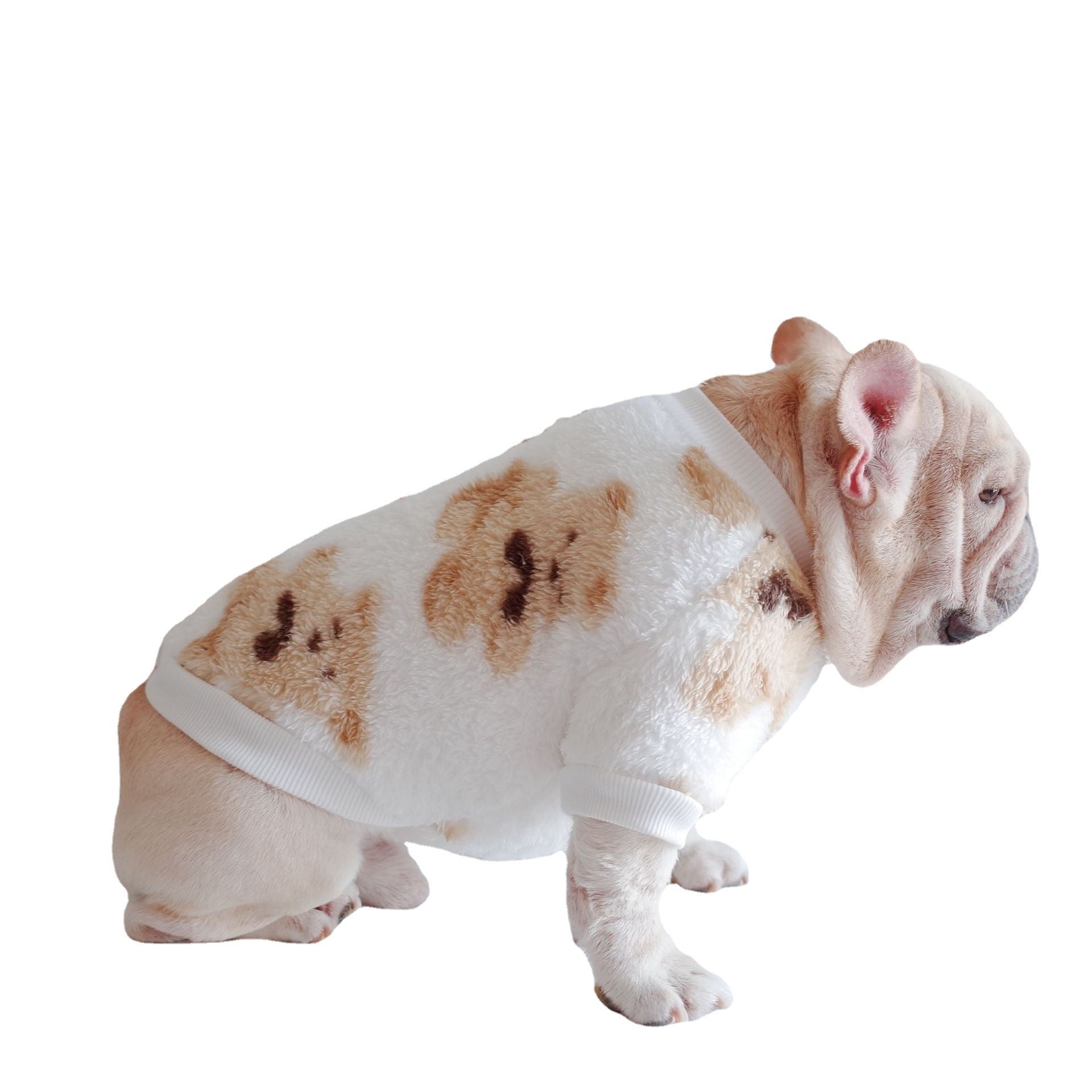 KFX-6800061 Dog Warm Plush Bear Print Two-Legged Winter Clothes in Black and White