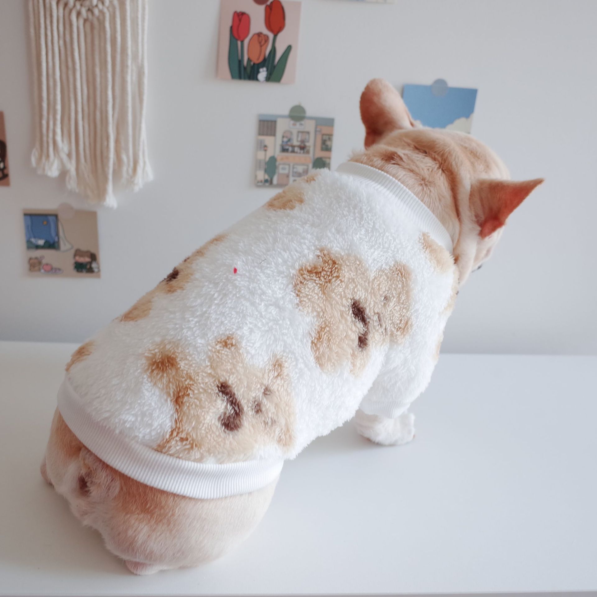 KFX-6800061 Dog Warm Plush Bear Print Two-Legged Winter Clothes in Black and White