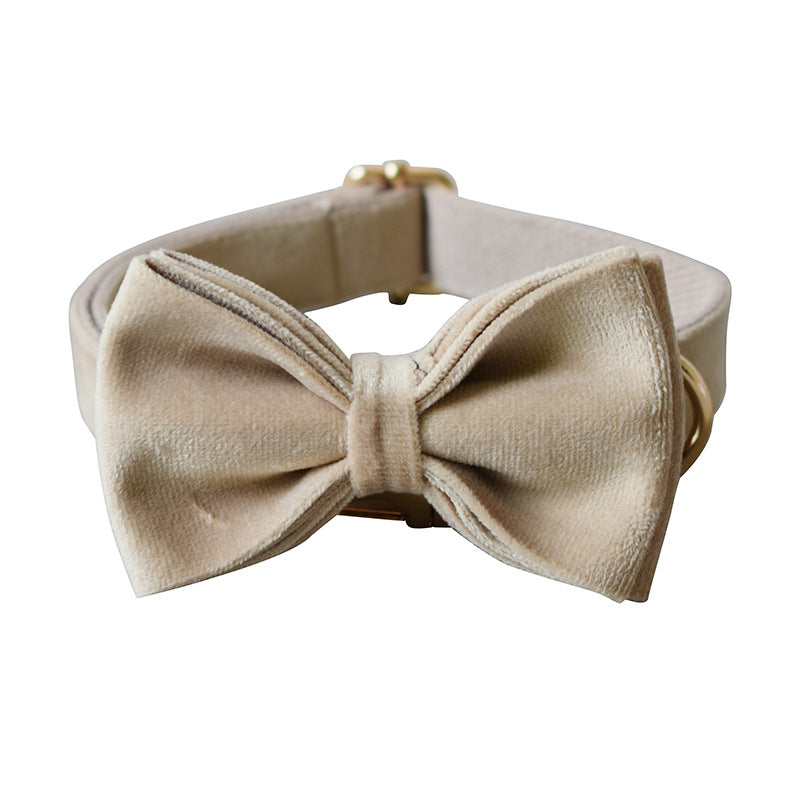 KFX-6800957 Nude Velvet Dog Collar with Bow - Casual Polyester Design for All Seasons