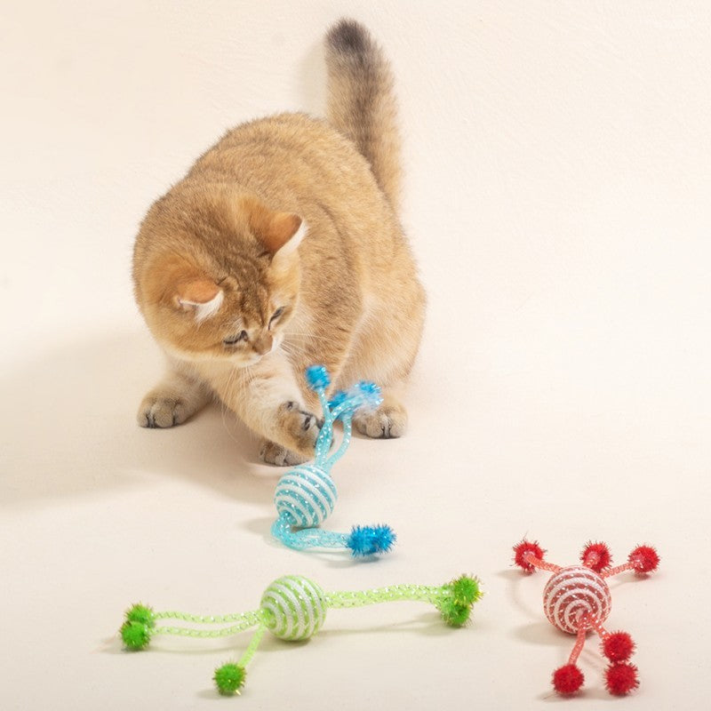 KFX-6802749 Interactive Cat Toy with Teasing Ropes and Bite-Resistant Wool Ball