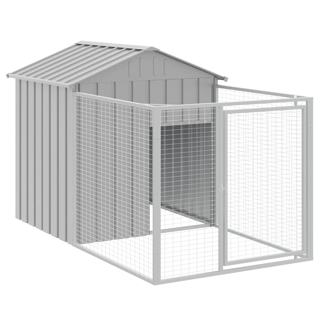 KFX-6803517 Steel Doghouse with Attached Run - 117 cm x 201 cm x 123 cm, Light Gray, Outdoor Pet Shelter