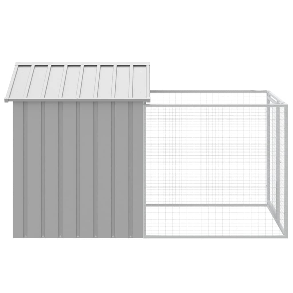 KFX-6803517 Steel Doghouse with Attached Run - 117 cm x 201 cm x 123 cm, Light Gray, Outdoor Pet Shelter