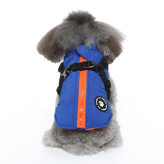KFX-6804925 Chest Strap Cotton-Padded Jacket for Pets in Black, Blue, Green, and Red - Sizes XS to 2XL