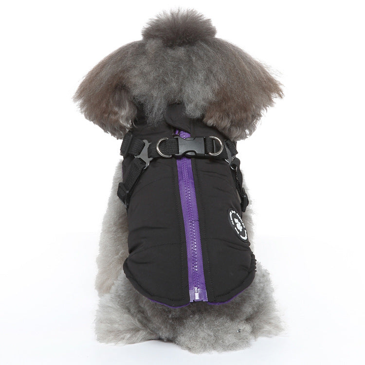 KFX-6804925 Chest Strap Cotton-Padded Jacket for Pets in Black, Blue, Green, and Red - Sizes XS to 2XL