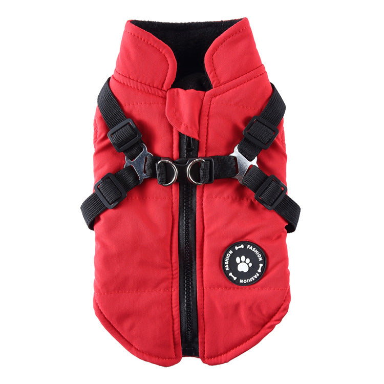 KFX-6804925 Chest Strap Cotton-Padded Jacket for Pets in Black, Blue, Green, and Red - Sizes XS to 2XL