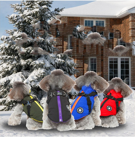 KFX-6804925 Chest Strap Cotton-Padded Jacket for Pets in Black, Blue, Green, and Red - Sizes XS to 2XL