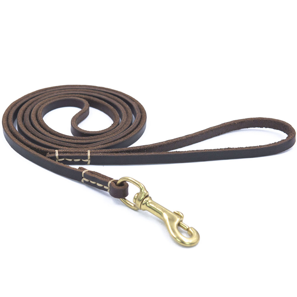 KFX-6805053 Handmade Genuine Leather Dog Leash with Durable Copper Hardware for Small and Medium Dogs